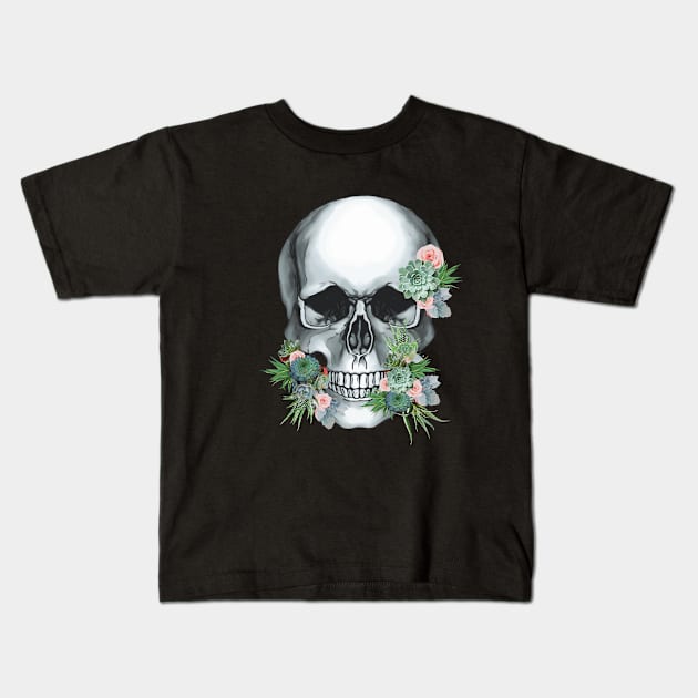 Sugar skull with succulents plants, cool funny cute mask Kids T-Shirt by Collagedream